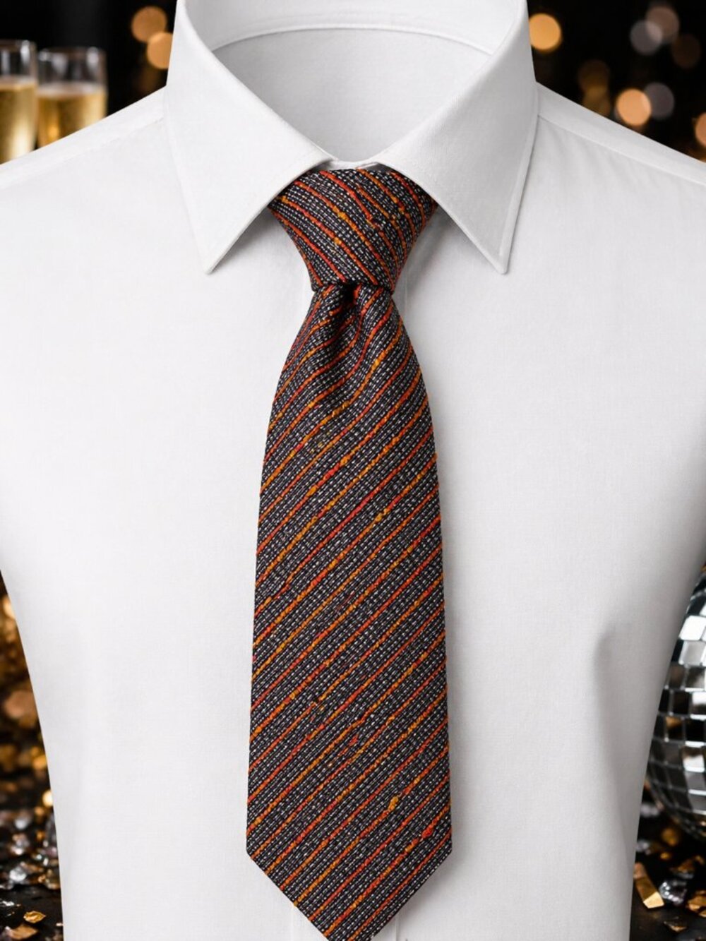 Harry Rosen Men's Necktie Made in Italy Textured 4" Wide X 60" Long Grey Orange